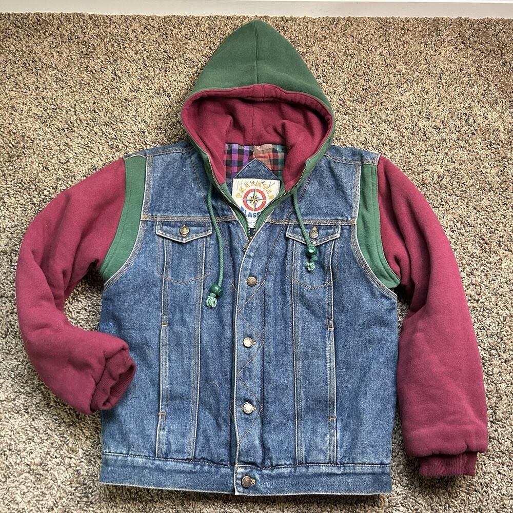 Vintage Kids Denim and Green Jacket with Red Sleeves